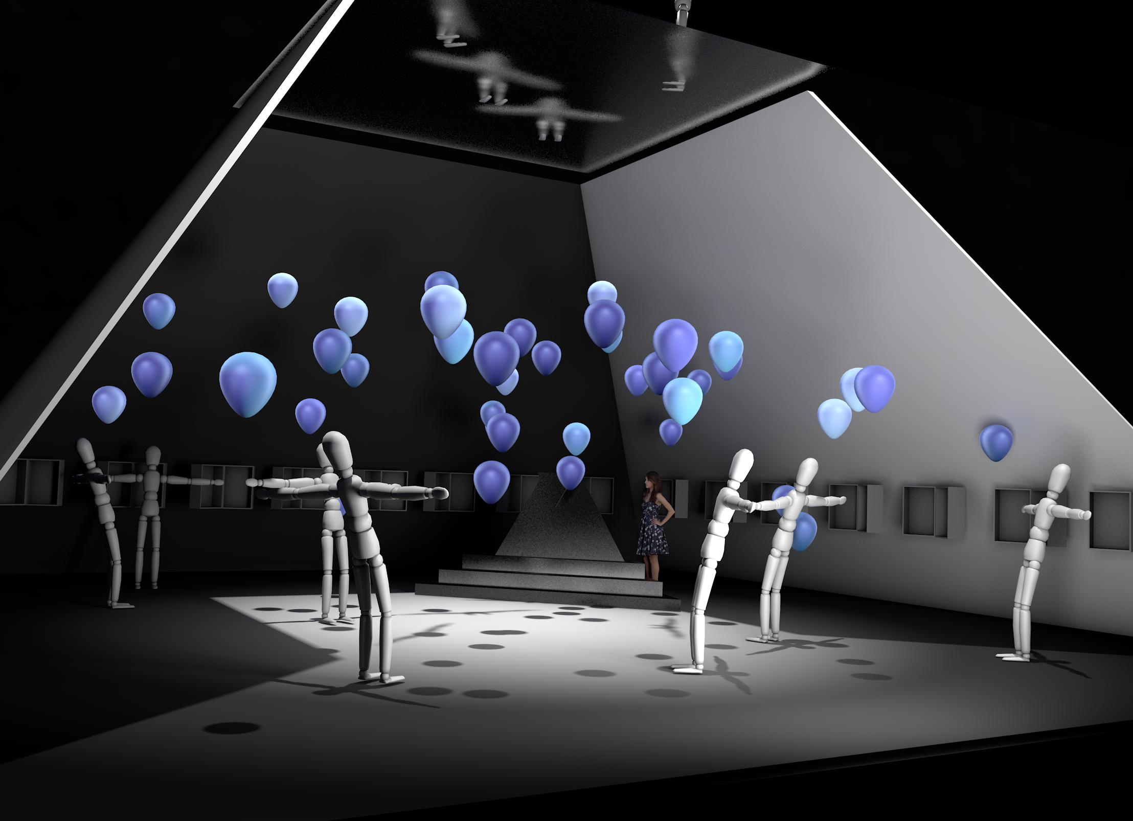 Cinema 4D renders showing the middle of the event when the balloons are released