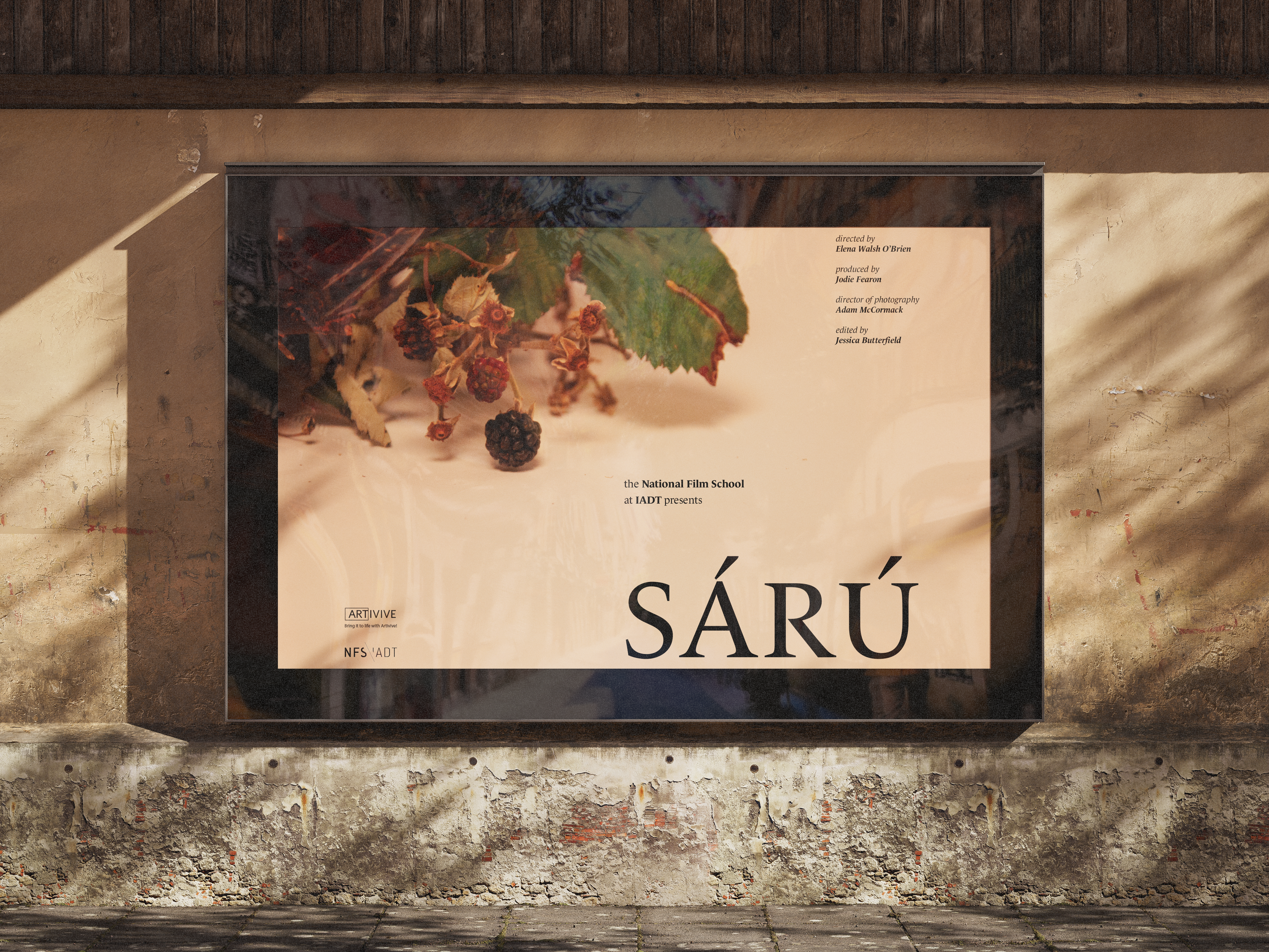a landscape orientated Sárú poster featuring a blackberry entwined in the side of a nest